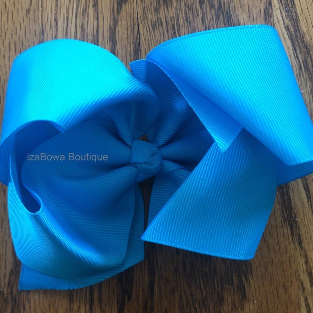 Turquoise 6" Boutique Bow   4B2419  HANDCRAFTED    -kids-
